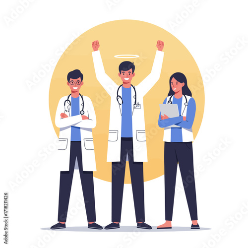Doctor vaccinating virus cartoon illustration.