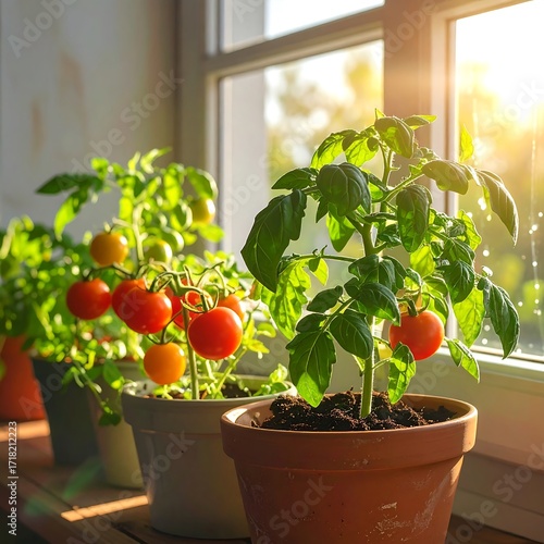 Sun-drenched windowsill tomatoes