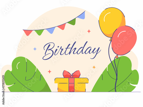 Cute pastel birthday card with soft color balloons ribbons and handwritten script