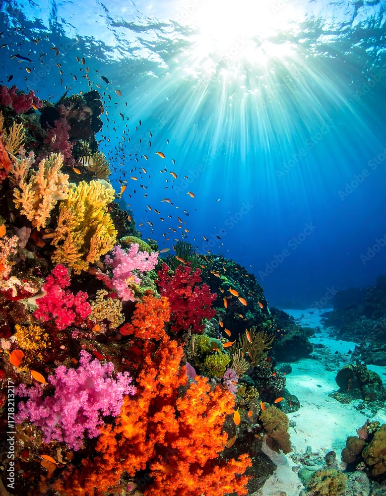 Naklejka premium Vibrant coral reef scene