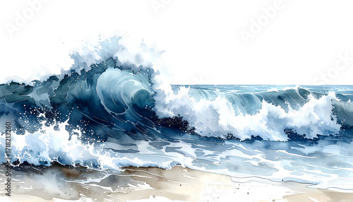 Ocean wave crashing on a sandy shore