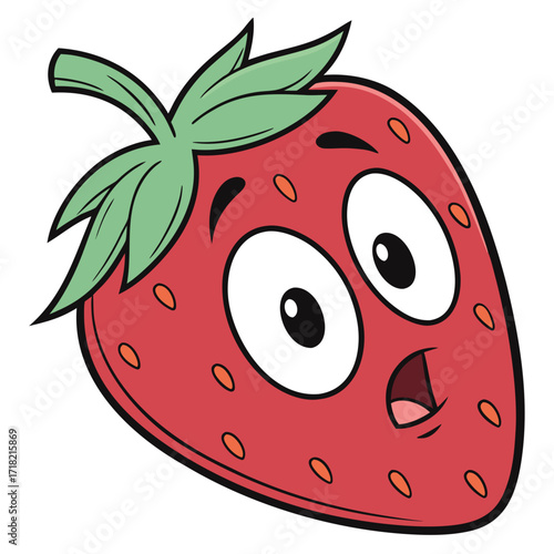 Cartoon strawberry with a slightly surprised expression