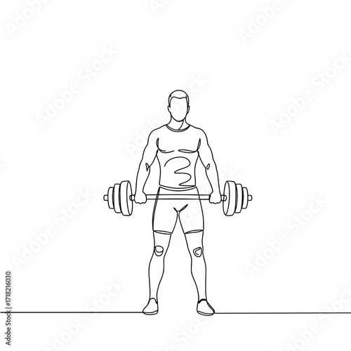 Man lifting weights in athletic position with a focused expression  