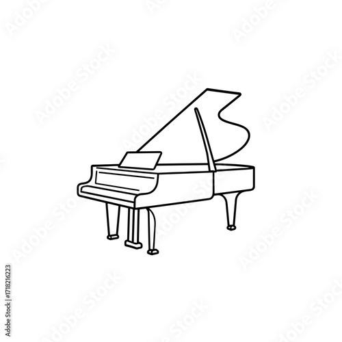 Grand piano illustration in simple line art style  