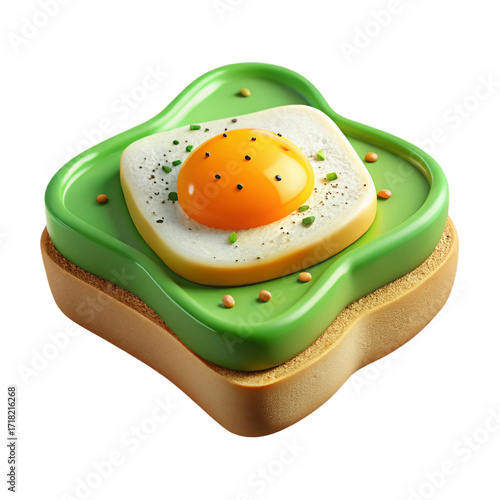 Toast with egg and avocado isolated on a transparent background green orange