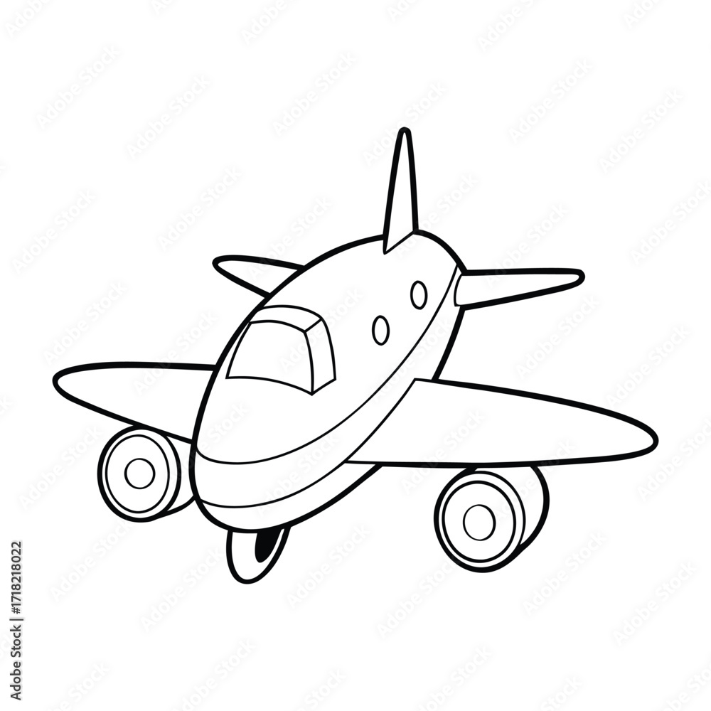 Naklejka premium A fun plane coloring page featuring a soaring airplane in the sky, perfect for kids to color, spark imagination, and explore aviation creativity with bright colors. 
