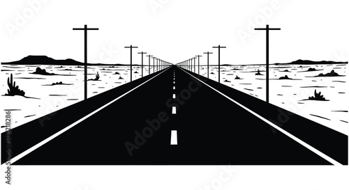 A long straight desert road receding into the distant mountains