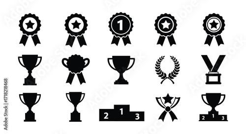 Collection of various black and white award symbols and trophy designs