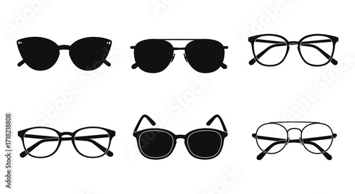 Collection of stylish sunglasses and optical frames in black and white