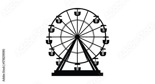 Simple black and white illustration of a classic ferris wheel design