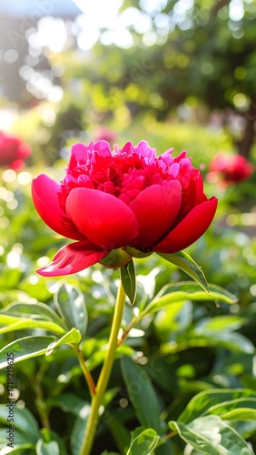 Wallpaper Mural Vibrant crimson peony in a garden setting Torontodigital.ca