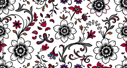 Luxury floral pattern, Colorful flower background, Seamless blossom vector, Ornamental floral print, Stylish textile pattern, Vintage floral artwork, Botanical fabric texture, Fashion design vector, F