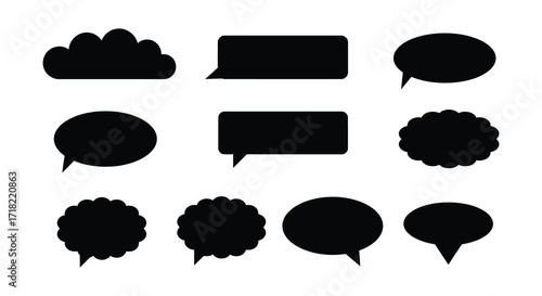 Collection of various black speech bubbles and thought bubbles in vector style