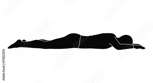 Silhouette of a person lying prone head turned in a flat design