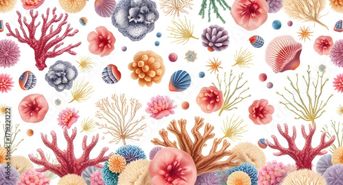 sea corals cartoon pattern background, coral reef pattern, underwater background, marine life, ocean illustration, seaweed, tropical coral, cartoon sea plants, aquatic design, seamless pattern, cute o