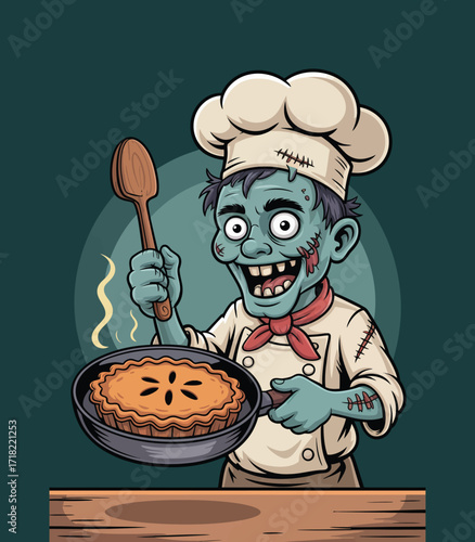 Undead Baker Halloween Illustration for Spooky Party and Crafts