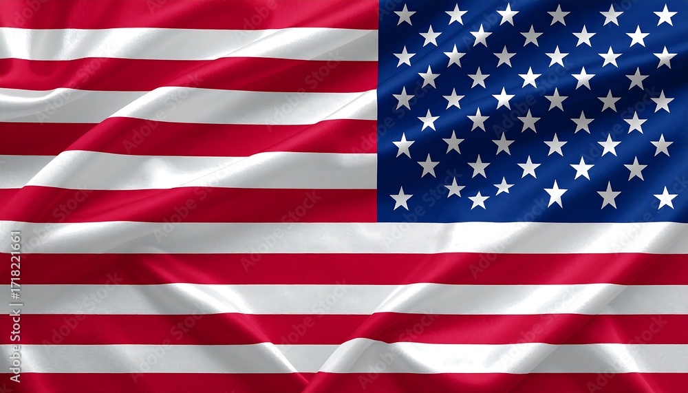 Fototapeta premium The American flag ripples in the wind—its stars and stripes alive with history, unity, and the enduring rhythm of a nation’s spirit.