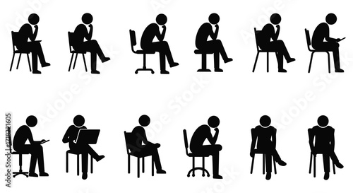 Silhouettes of people sitting in various relaxed and formal postures