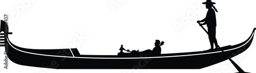 Silhouette of a traditional gondola with a gondolier in venice italy