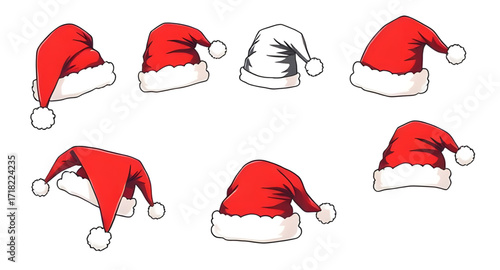 santa hat icons, red christmas hats, santa hat pack, santa hat group, santa hats in different styles, santa hat decorations, santa hats isolated on white, holiday hat designs, santa hat doodles, santa