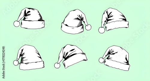 santa hats illustration, cartoon christmas caps, santa hat elements, santa hat icons, red christmas hats, santa hat pack, santa hat group, santa hats in different styles, santa hat decorations, santa 