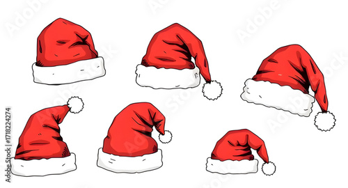 santa hats vector, funny santa hats, christmas costume hats, cute santa hats, santa hats bundle, santa hat clipart, santa hats isolated, santa hat drawings, christmas cartoon hats, santa hat collectio