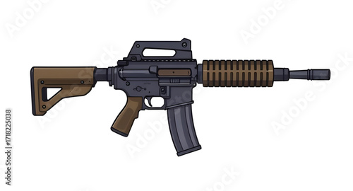 Automatic rifle drawing, Cartoon firearm isolated, Tactical gun icon, Combat rifle art, Rifle vector illustration, Modern weapon clipart, Assault rifle design, War gun vector, Military rifle cartoon, 