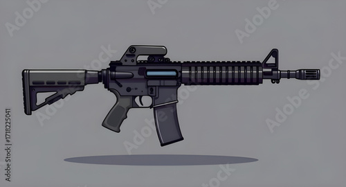 Military weapon vector, Automatic rifle drawing, Cartoon firearm isolated, Tactical gun icon, Combat rifle art, Rifle vector illustration, Modern weapon clipart, Assault rifle design, War gun vector, 