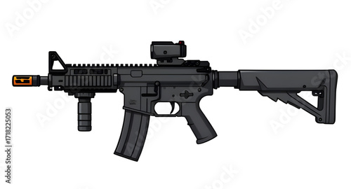 Assault rifle illustration, Military weapon vector, Automatic rifle drawing, Cartoon firearm isolated, Tactical gun icon, Combat rifle art, Rifle vector illustration, Modern weapon clipart, Assault ri