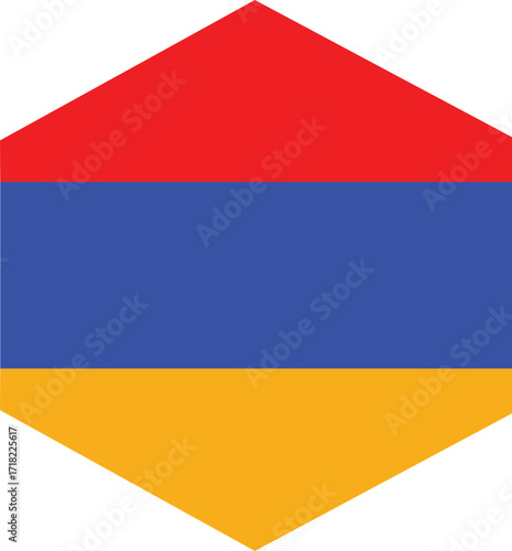 Hexagonal armenian flag with red blue and orange stripes