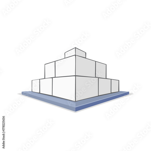 Abstract pyramid illustration. Geometric design made of stacked box shapes, architectural concept, 3D isometric view.