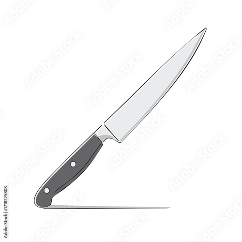 Sharp kitchen chef knife with steel blade vector illustration. Isolated cooking utensil for food preparation.