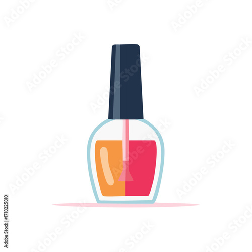Colorful two tone nail polish bottle with brush flat vector illustration for beauty and manicure concepts