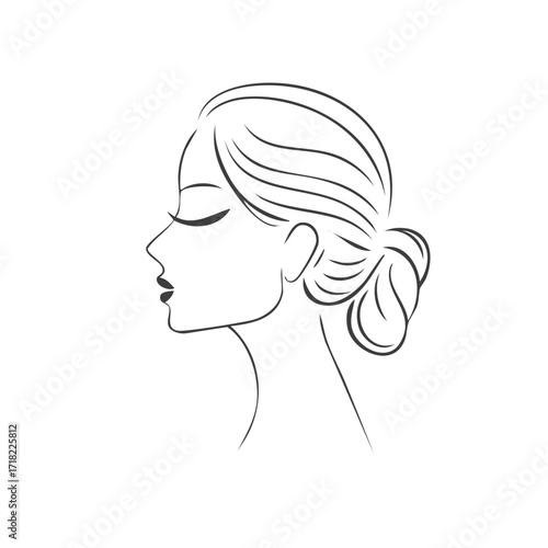 Elegant Woman Profile Silhouette with Classic Updo Hairstyle and Subtle Makeup