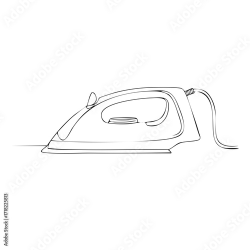 Electric household iron outline drawing with power cord
