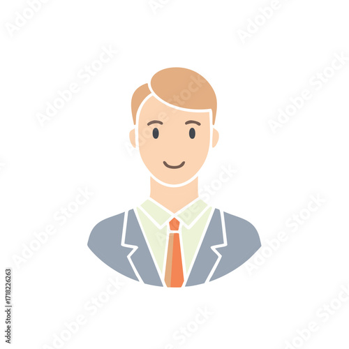 Stylized illustration of a smiling man in a business suit with a tie for business concepts.