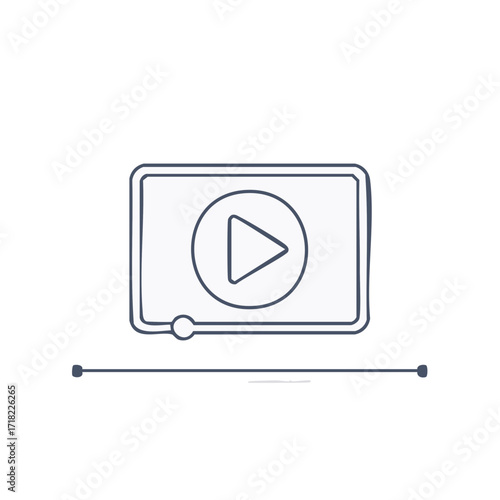 Hand drawn media player illustration with play button and timeline isolated