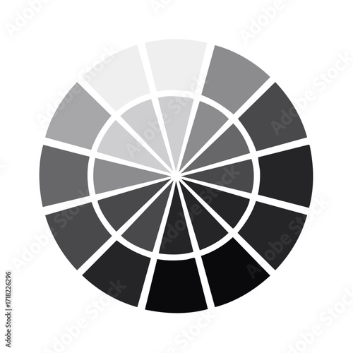 Monochromatic Color Wheel with Shades of Gray from Light to Dark