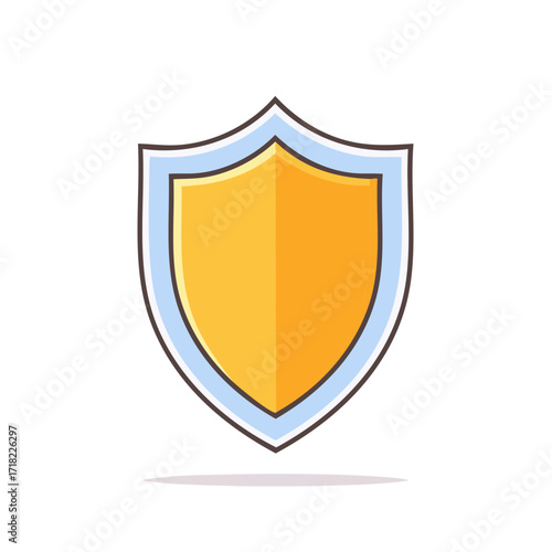 Stylized Golden Shield Icon with Pastel Blue Border, Security Emblem, Defense Symbolism, Protection Badge, Guarding Concept Art, Vector Illustration
