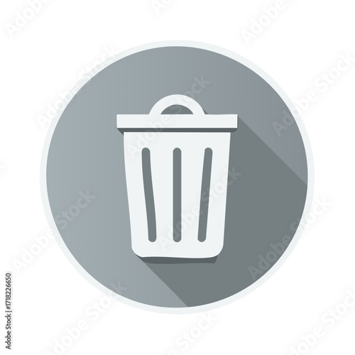 White Trash Can on Gray Round Icon with Shadow for Deletion Process