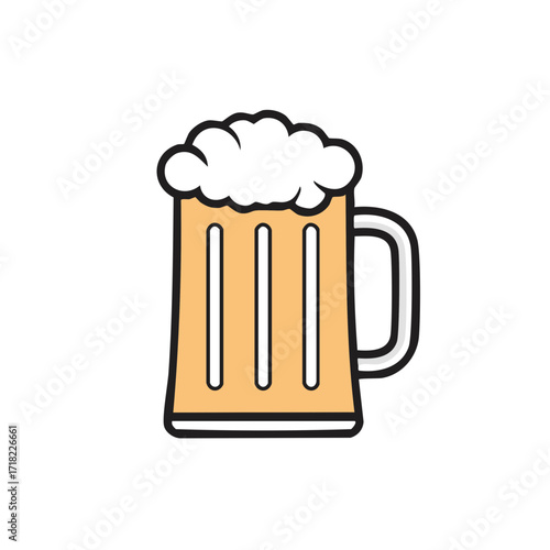 Stylized beer mug graphic icon with foaming liquid, craft beverage illustration, beer glass design element