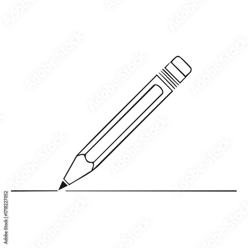 Pencil drawing a straight line simple black and white line art icon