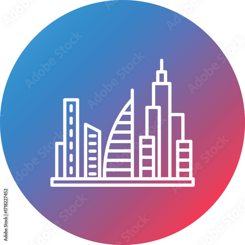 Skyline Line Gradient Circle Background Icon