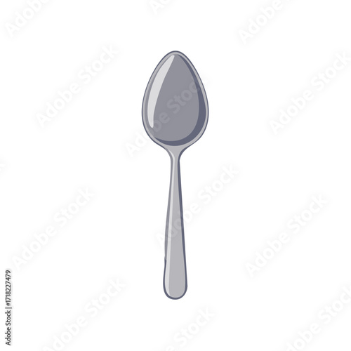 Simple illustration of a single metallic spoon with a smooth, oval bowl and long handle