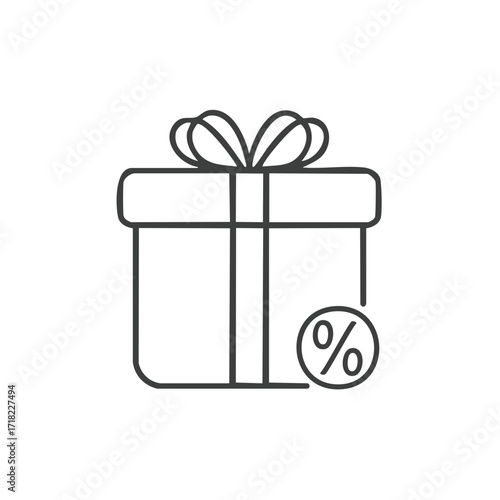 Gift box with ribbon and percentage sign icon symbolizing discount and special offer