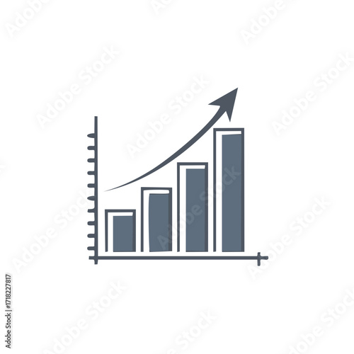 Business progress chart with increasing bars and rising arrow illustration