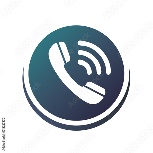 Round Contact Us Icon with Soundwaves and Retro Phone Handset Design