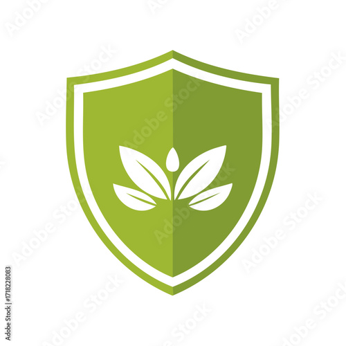 Eco-friendly shield with stylized leaves, green emblem, nature concept
