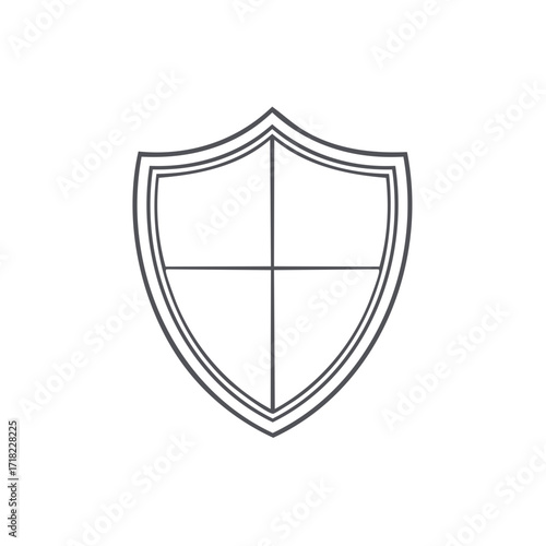 Minimalist line art shield icon divided into four quadrants representing protection security and defense