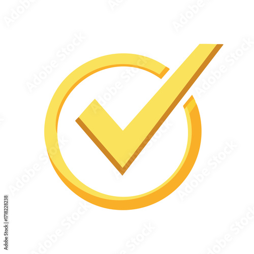Golden checkmark symbol in a round circle representing success approval completion icon